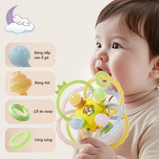 Manhattan Ball Bé Miếng Dán Silicone Lục Lạc Mềm Tay Cầm Đồ Chơi Cảm Giác Nhai Đồ Chơi Trẻ Sơ Sinh Cũi Xe Đẩy