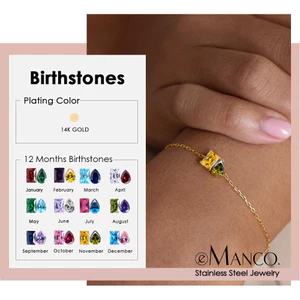 Thép không gỉ Châu Âu Mỹ Đơn Giản Vòng Tay Zircon Lò Nữ Mạ Chân Không 14k Vàng Thật, Birthstone