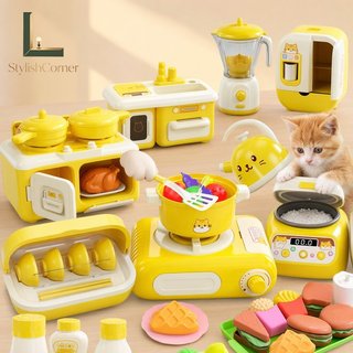 Điện Trẻ Em Nhà Bếp Playset Đồ Chơi Âm Thanh Nhựa An Toàn Rau Quả Thực Phẩm Học Vai Chơi