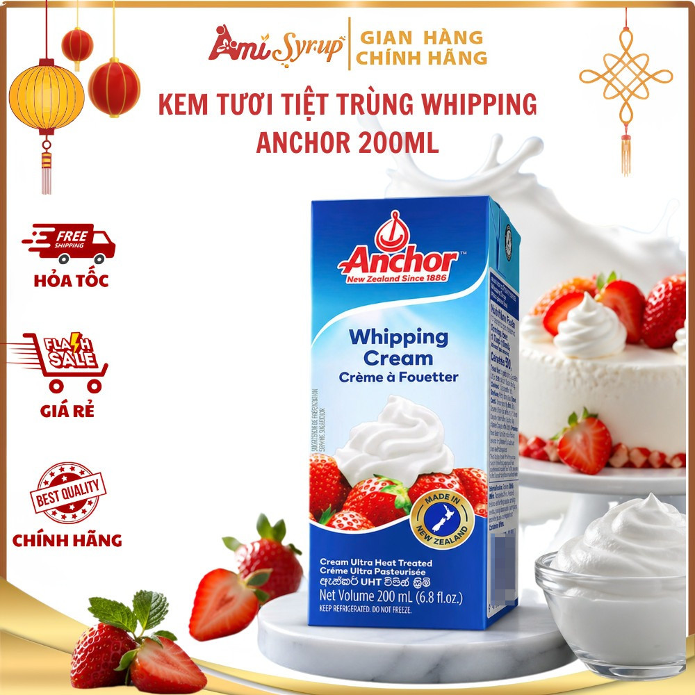 Kem Tươi Tiệt Trùng Whipping Anchor 200ml Không Đường Giúp Kem Dễ Đánh Bông Mịn Và Đứng Form Tốt