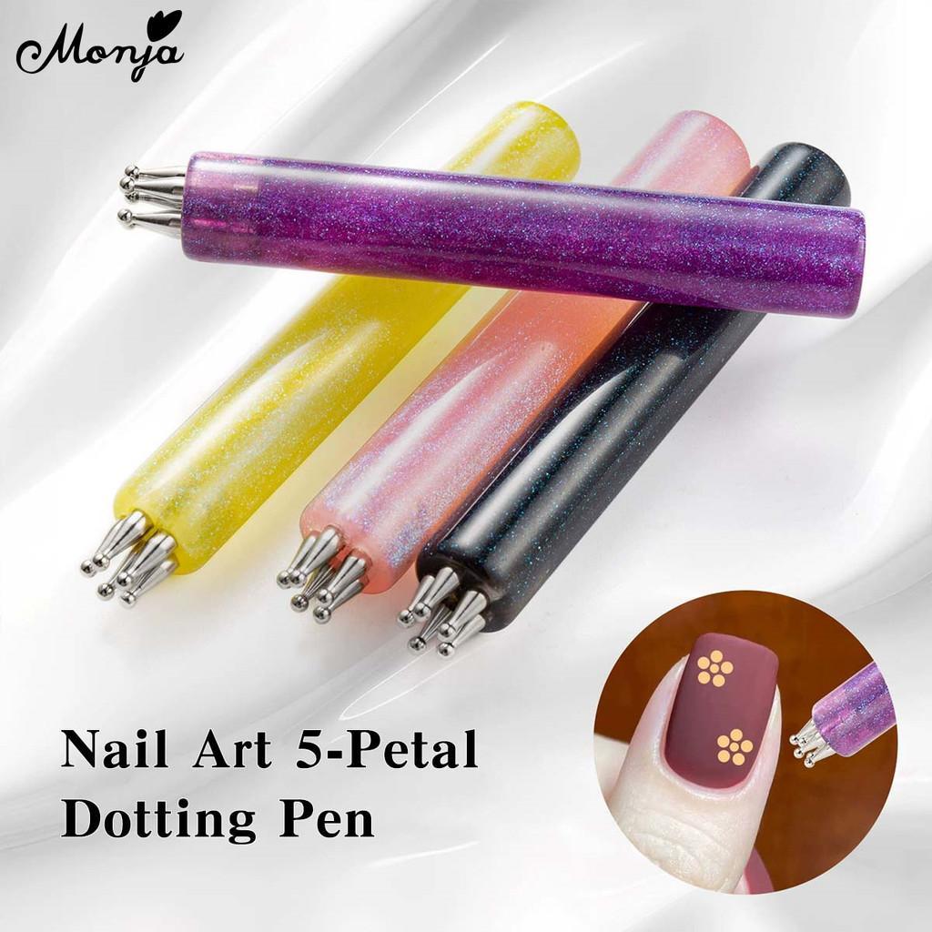 Monja Móng Tay Nghệ Thuật Chấm Bút 5 Chân Chấm Bi Vẽ Tranh Cánh Hoa Chấm Công Cụ Kim Cương Giả Vẽ Bút Sơn Salon DIY Dụng Cụ Thiết Kế Làm Móng Tay