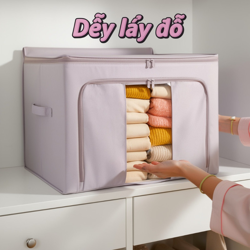 Hộp đựng quần áo khung thép chống nước gấp gọn cao cấp, tiết kiệm không gian, chống bụi ẩm