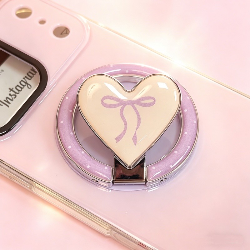 INS Pink Bow LOVE Giá đỡ điện thoại từ tính có gương cho vỏ nam châm và IPhone 13 15 16 17 Pro Max 14 Plus Giá đỡ vòng đeo tay có thể gập lại