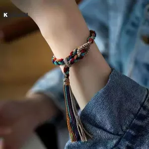 KUZHEN Handmade Tây Tạng bện đầy màu sắc Dây đeo cổ tay Phong cách dân tộc Lắc tay có thể điều chỉnh Dây kéo Dây đeo cổ tay HOT