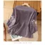 Áo thun Cotton thêu ba phần tư tay áo nữ cổ điển dáng rộng nghệ thuật thêu áo thun
