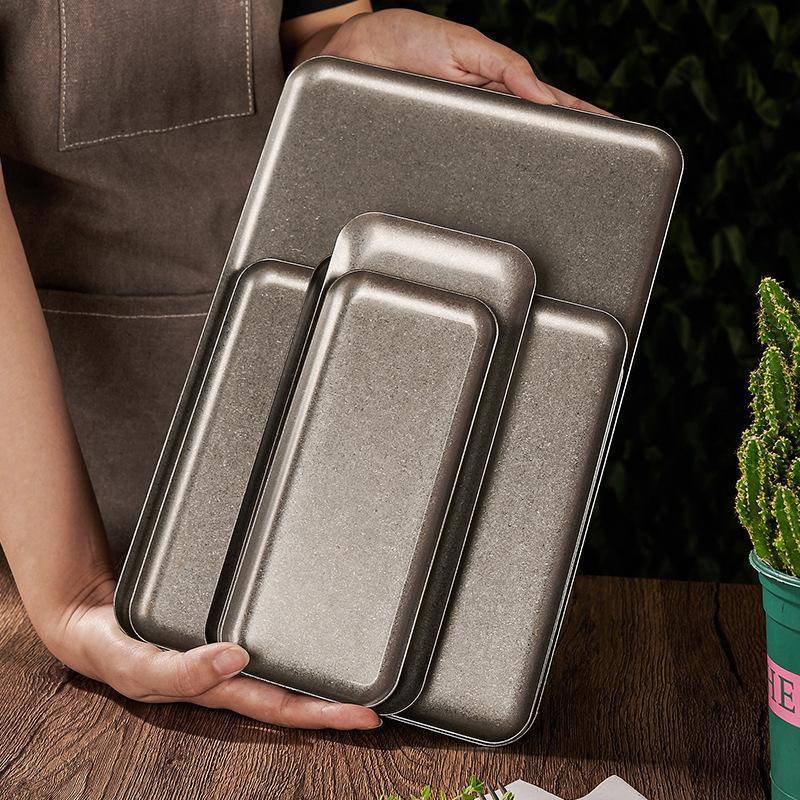Tốt Retro Thép Không Gỉ Vuông Đĩa Ốc Đĩa Phục Vụ Thực Phẩm Khay Cho Văn Phòng Tại Nhà Đảng Sna Trình Bày Tốt