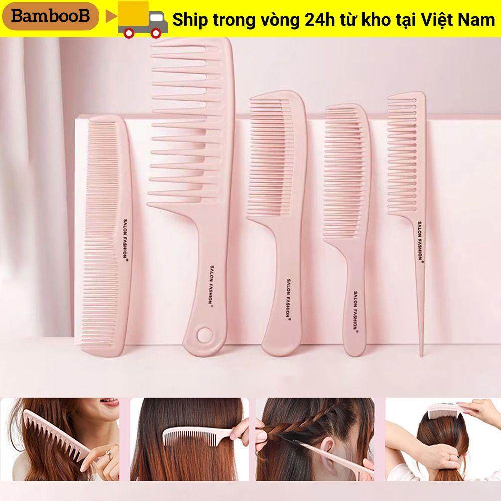 Lược chải tóc BAMBOOB, Chăm sóc răng dày đặc cho Lược đuôi ngựa tóc xoăn, Salon lược cắt tóc màu hồng dày tiện lợi