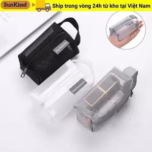 Túi lưu trữ lưới vuông SUNKISSD, Ví đựng tiền xu có dây kéo Mini công suất lớn nhẹ, Túi đựng mỹ phẩm thoáng khí di động