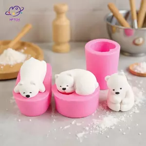 HFTOY 1 Khuôn Nến Silicon Gấu Mini 3D Polar Bear Nến Khuôn Trang Trí Bánh DIY Handmade Fondant Đất Sét Chocolate Khuôn ~