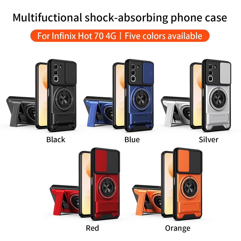 Ốp Điện Thoại Đa Năng Sang Trọng Thích Hợp Cho Infinix Hot 70 60 50 40 Pro Plus 4G 5G Dây 360°Giá đỡ vòng có vỏ máy ảnh Vỏ bảo vệ toàn diện chống sốc