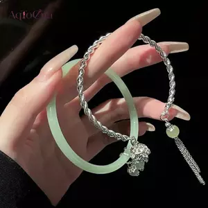 AqToCna Đơn Giản Thời Trang Xanh Lắc Tay sel Đôi Chính tả Bạc Vòng Tay Mở Vòng Tay Có Thể Điều Chỉnh Cho Nữ Vintage Trang Sức Quà Tặng AqToCna