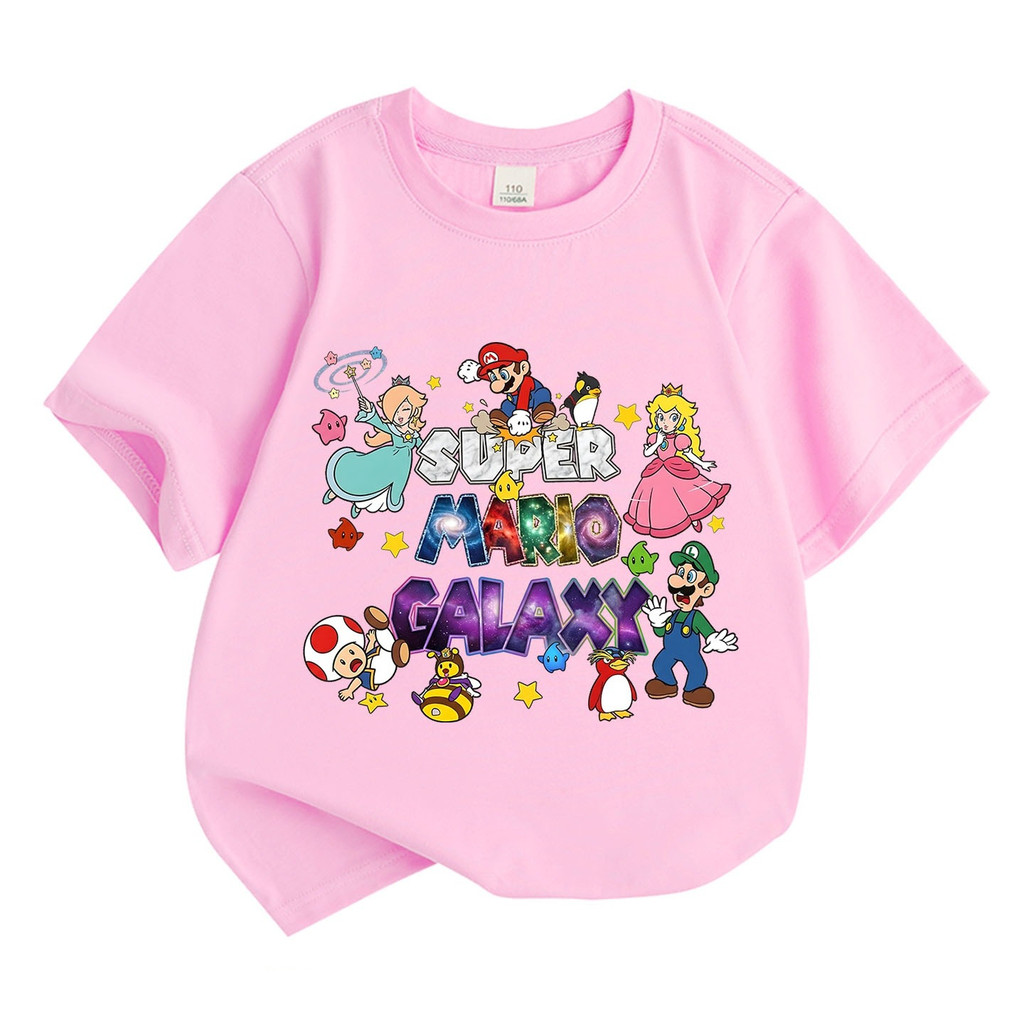 Áo thun ngắn tay in họa tiết Super Mario cho trẻ em 2D Áo thường ngày hợp thời trang cho bé mặc hàng ngày mùa hè