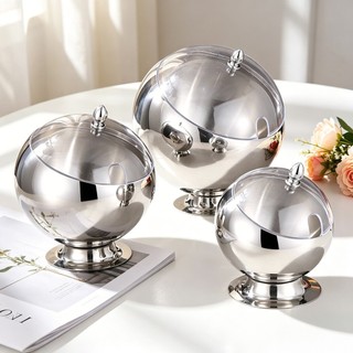 Bát xiên bằng thép không gỉ có nắp Nước sốt Bát gia vị Buffet Lẩu gia vị Lọ thương mại Bát gia vị hình cầu Cốc WIQZ