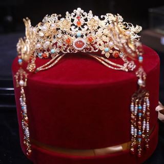 Hanfu Vương Miện Tóc Bộ Váy Cưới Mũ Đội Đầu Ming Made Phoenix Crown Tua Rua Chọn Thẻ Bước Lắc Trung Quốc Cô Dâu Phụ Kiện Tóc Cưới Kẹp Tóc 26..V3JN