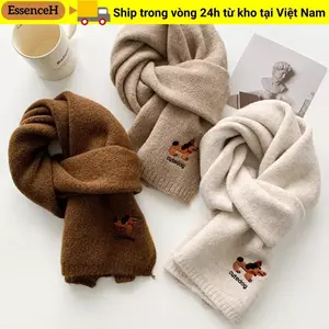 Khăn sọc dệt kim ESSENCEH, Khăn len thêu chó mềm mại, Thời trang thêu dễ thương Thoải mái Khăn quàng cổ nữ mùa thu đông