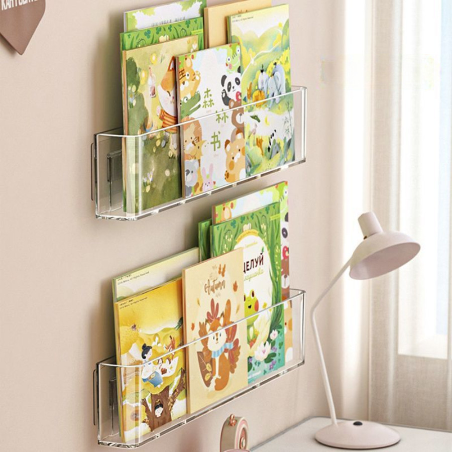 Kệ Để Sách HomeMate Trong Suốt Dán Tường, Giá Đựng Truyện Cho Bé Nhựa Acrylic Tối Giản