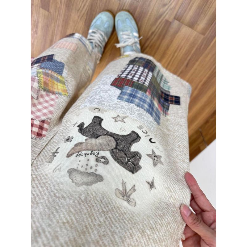 [Ưu đãi đặc biệt trong thời gian có hạn] American Retro Washed Patch Stitchered Design Crop Jeans Nữ Mùa Hè Phố Cao Cấp Rời Ôm Hơn Nhìn Giữa