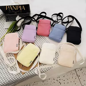 PNPIA- Túi vải đeo vai màu trơn Macaron hợp thời trang đơn giản Thời trang đa năng Zero Ví Samll Túi điện thoại vuông cho bé gái