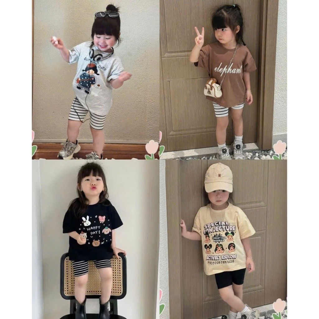 Sét Bé Gái HỌA TIẾT 4 MẪU DỄ THƯƠNG K.Kid Bộ Mùa Hè Chất Cotton Mềm Mát size 8-20kg M89