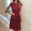 Phụ Nữ Thanh Lịch Mùa Hè Thường Ngày Đi Biển Sundress Tay Ngắn Xếp Ly Midi Đầm Soild Màu O Cổ Áo Thời Trang