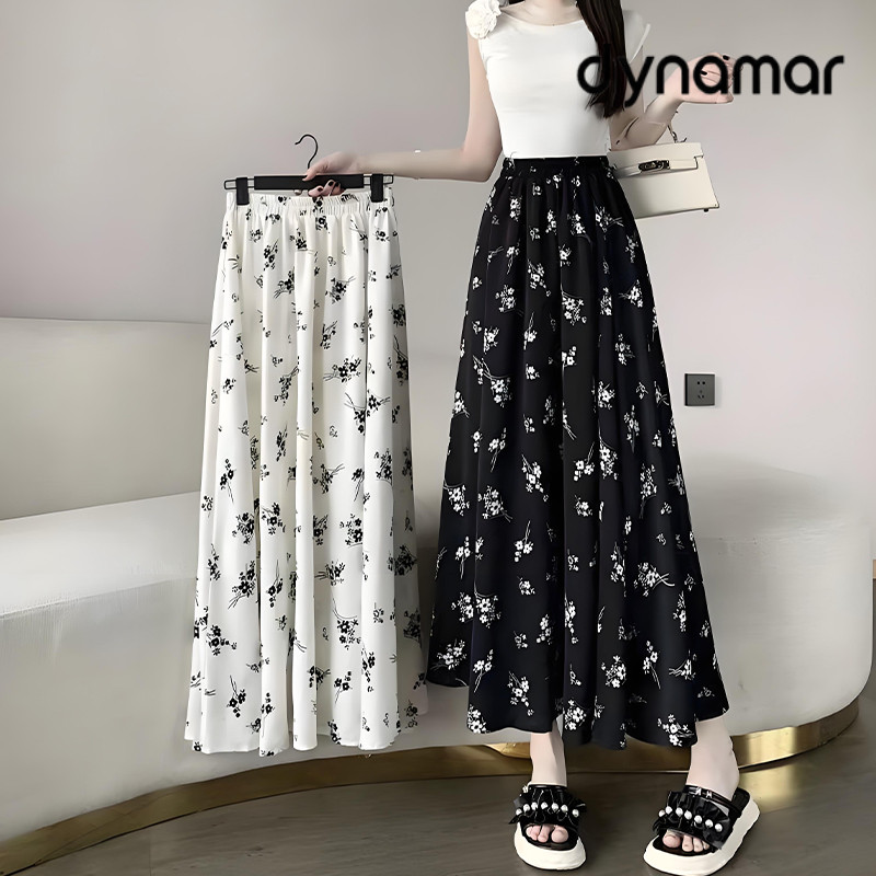 【dynamar】Chân váy cạp cao, chân váy dài in họa tiết hoa, chân váy xòe rộng, dành cho nữ.