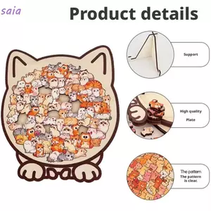 SAIA Đồ Chơi Ghép Hình Gỗ Chủ Đề Động Vật Chó Mèo Gấu Hoạt Hình, Giảm Stress, Giáo Dục Vui Nhộn, Trang Trí Nhà