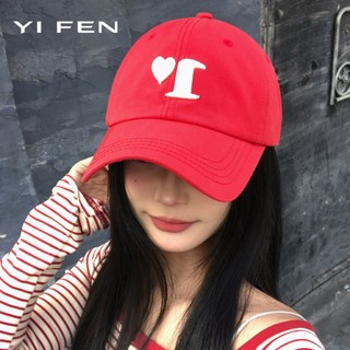 YIFEN Mũ bóng chày màu đỏ thêu tình yêu chất lượng cao Nữ phiên bản Hàn Quốc ins Mũ làm trắng chu vi đầu lớn vành rộng