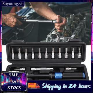 Soyoung Soyoung Lucute 15 CÁI Bộ cờ lê mô-men xoắn xe đạp 1/4 inch Mô-men xoắn có thể điều chỉnh hai hướng 2-24 Nm với ổ cắm bit Cờ lê cho xe máy, ô tô và máy móc