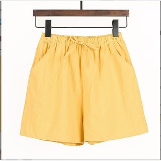 Quần short vải lanh màu trơn dành cho nữ có túi và dây rút 0513