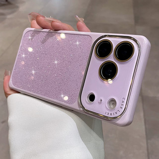 Full Ống Kính Bảo Vệ Phim Lấp Lánh Bột Vuông Ốp Lưng Điện Thoại iPhone 17Promax 14 15 16 Pro Max 13 Silicon Chống Sốc Nữ Điện Thoại Di Động