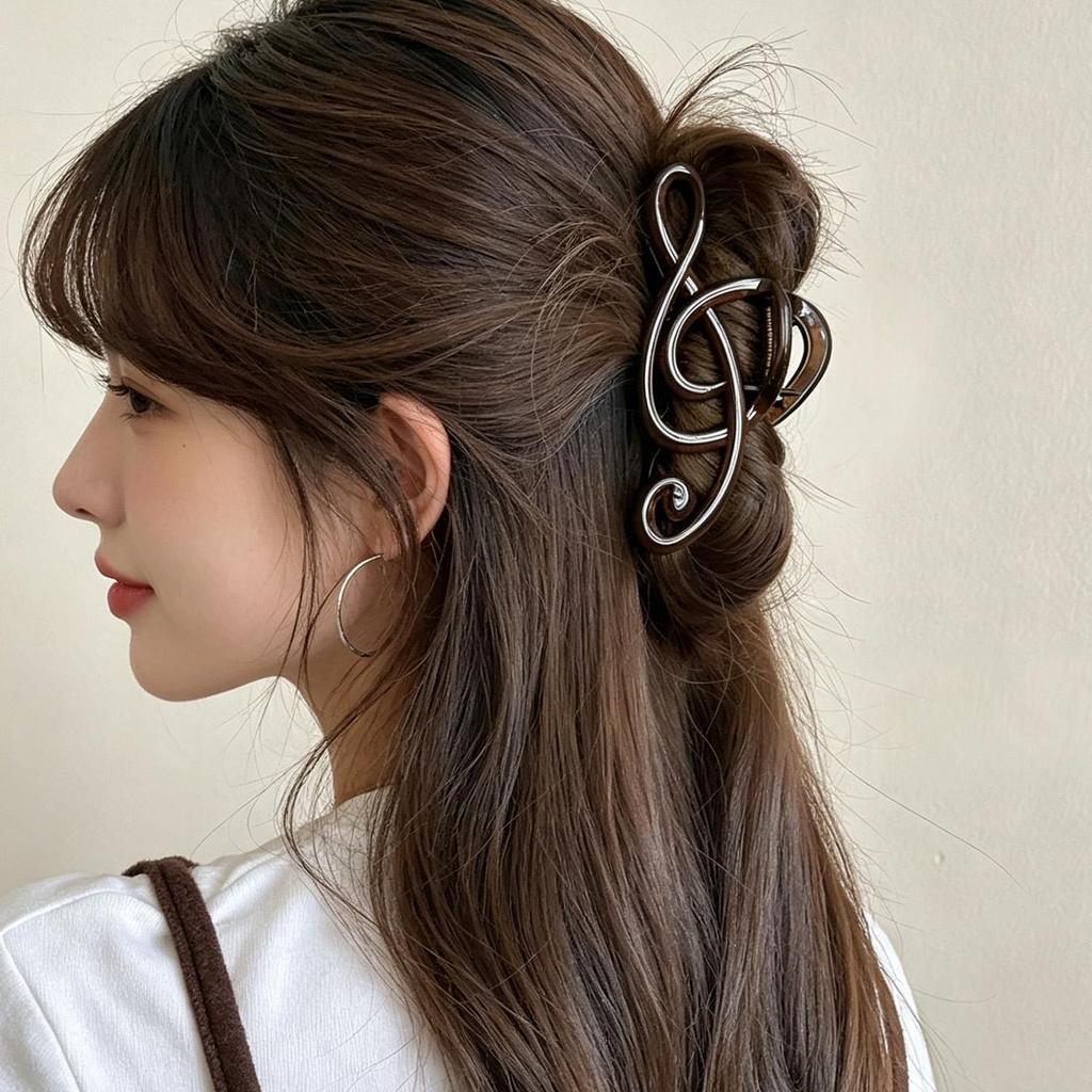 Kẹp Móng Vuốt Tóc Nhựa Tối Giản - Vintage Ins Musical Note Style - Size Lớn Thời Trang Đuôi Ngựa Phụ Kiện Tóc Cho Bé Gái