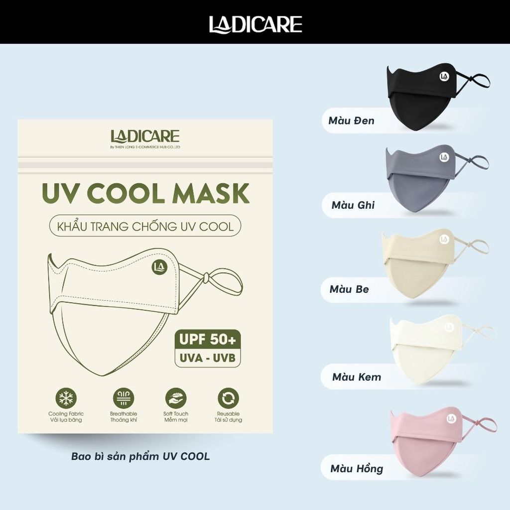 Combo 3 Khẩu Trang Chống Tia UV LADICARE, Khẩu Trang Chống Nắng Chất Liệu Mềm Mại Thoáng Mát, Hàng Chính Hãng