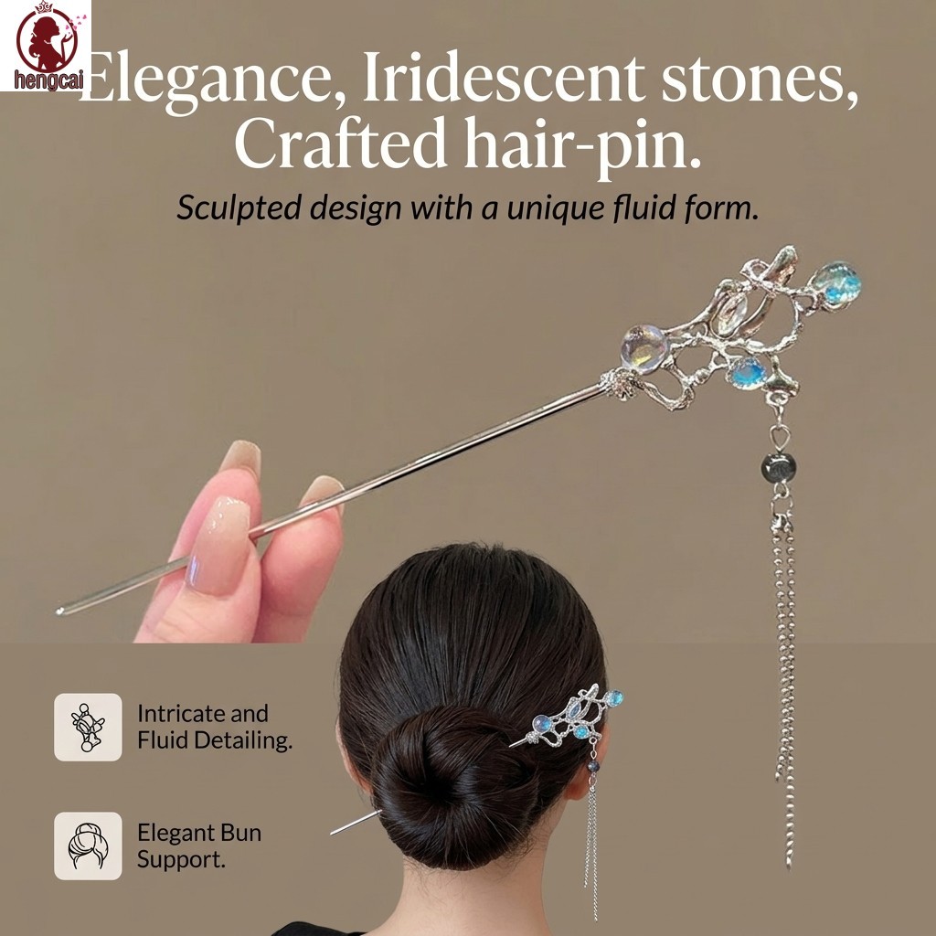 Kẹp tóc tua rua moonstone bướm dơi và hợp kim, phong cách cổ điển phù hợp cho đám cưới