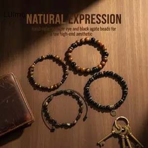 Vòng tay nam đá onyx và hematite đính hạt vintage tối giản, phù hợp cho cuộc họp văn phòng SBS