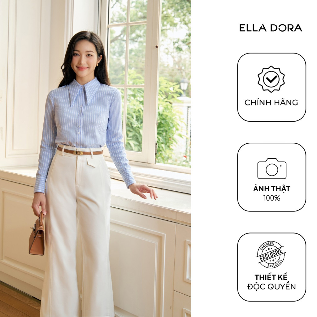 Áo sơ mi nữ ELLA DORA thiết kể cổ nhọn phối kẻ xanh kiểu dáng thanh lịch công sở [SM182]