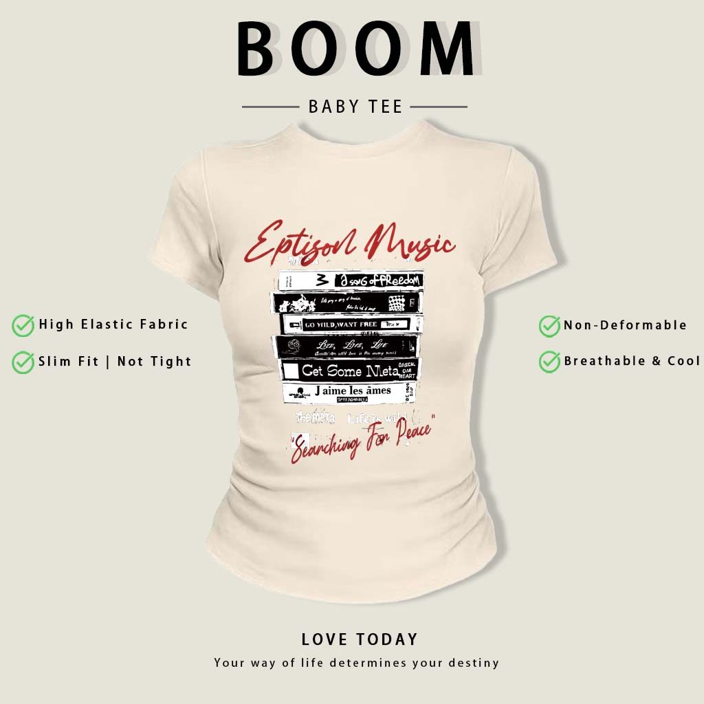 BOOM Áo Baby Tee Nữ Cotton Ôm Body-Áo Thun Ngắn Tay Y2K In Hình PhongCách Mùa Hè, Cổ Tròn Hàng Đầucách hàn quốc phongE37
