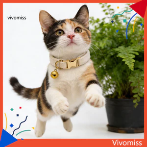 Vòng cổ thú cưng mềm có thể điều chỉnh với chuông có thể tháo rời cho chó nhỏ Mèo – Vòng cổ an toàn màu trơn bền thoải mái để đi bộ ngoài trời và sử dụng hàng ngày cho mèo có thể điều chỉnh