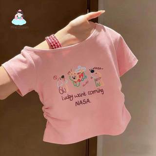 Set bé gái lệch vai mùa hè - Áo in thú vui nhộn + váy tầng xếp lớp phong cách năng động dễ phối