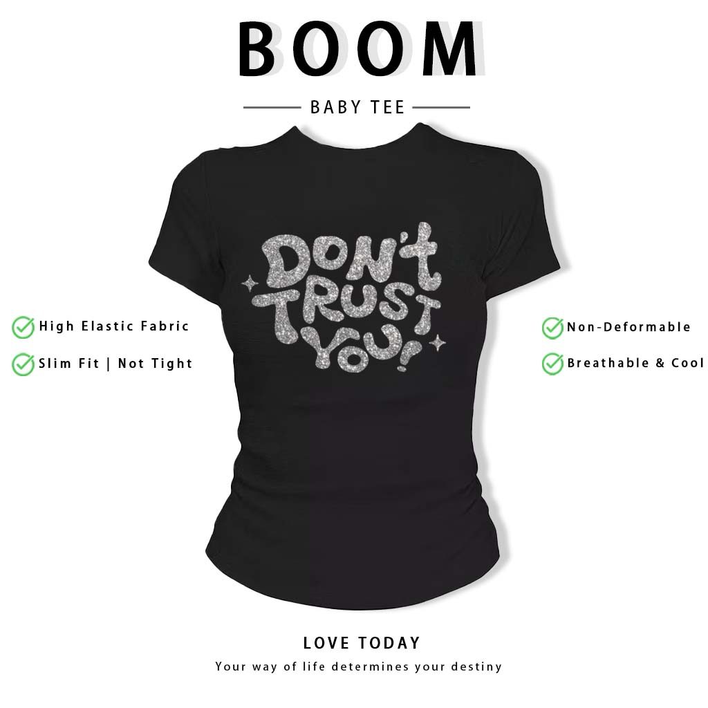 BOOM Áo Baby Tee Nữ Cotton Ôm Body-Áo Thun Ngắn Tay Y2K In Hình PhongCách Mùa Hè, Cổ Tròn Hàng Đầucách hàn quốc phongR34
