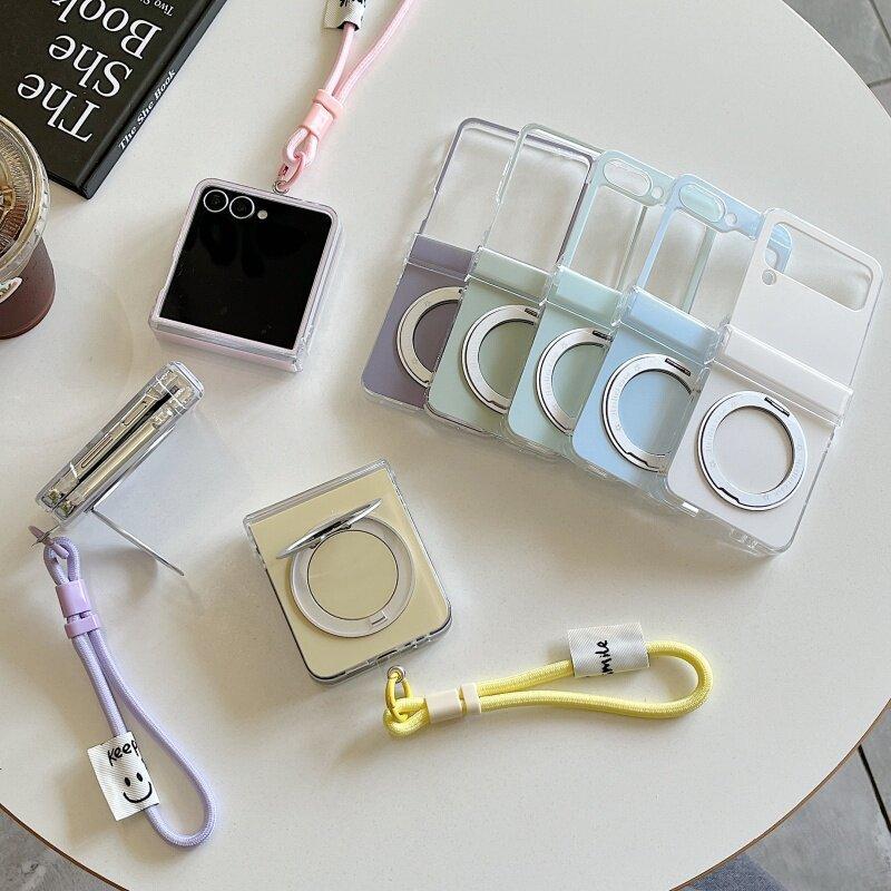 Thích Hợp Cho Samsung Galaxy ZFlip7 zflip6 Macaron Màu Xoay Giá Đỡ Ốp Lưng Điện Thoại Dây Gấp Vỏ Cứng Cho Z Flip 7 6 5 4 5G N3Flip Vỏ Bảo Vệ