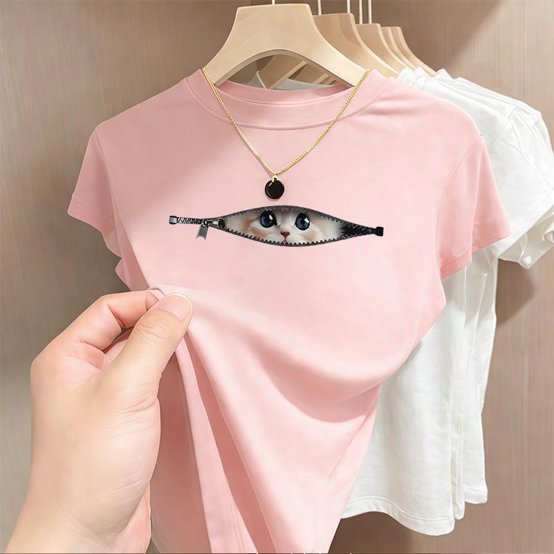 BOOM Áo Baby Tee Nữ Cotton Ôm Body-Áo Thun Ngắn Tay Y2K In Hình PhongCách Mùa Hè, Cổ Tròn Hàng Đầucách hàn quốc phongR61