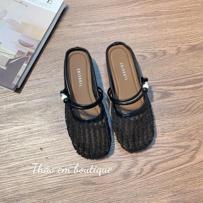 [Thảo Em - SL611] Sục lưới nữ đế bệt mũi tròn quai nơ ngọc [Sẵn Hàng].