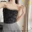 NICOLOO Dây Xích Sequin Gợi Cảm, Mùa Hè Có Miếng Lót Ngực Ống Top, Thời Trang Cô Gái Gia Vị Mềm Crop Top Nữ