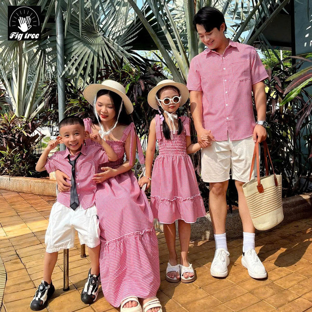 Đồ Gia Đình Fig Tree,Họa Tiết Caro Đỏ Trắng Nhí Trẻ Trung, Tươi Sáng Đi Biển, Du Lịch MS 195 New