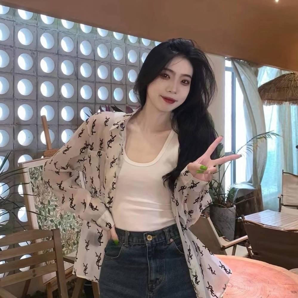 Áo sơ mi voan nữ mùa hè, thiết kế kem chống nắng, slim-fit, in logo đầy đủ
