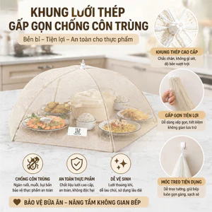 lồng bàn gấp chống côn trùng thoáng khí dễ giặt chống nấm mốc hình tròn vuông dành cho bữa ăn gia