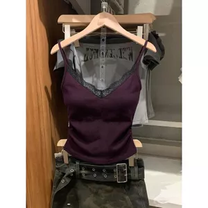 Dây đeo ren cổ chữ V có đệm ngực cho nữ Skinny Slimer Look Hot Girl Style Thiết kế bên trong Cảm giác mặc bên ngoài Áo ngắn