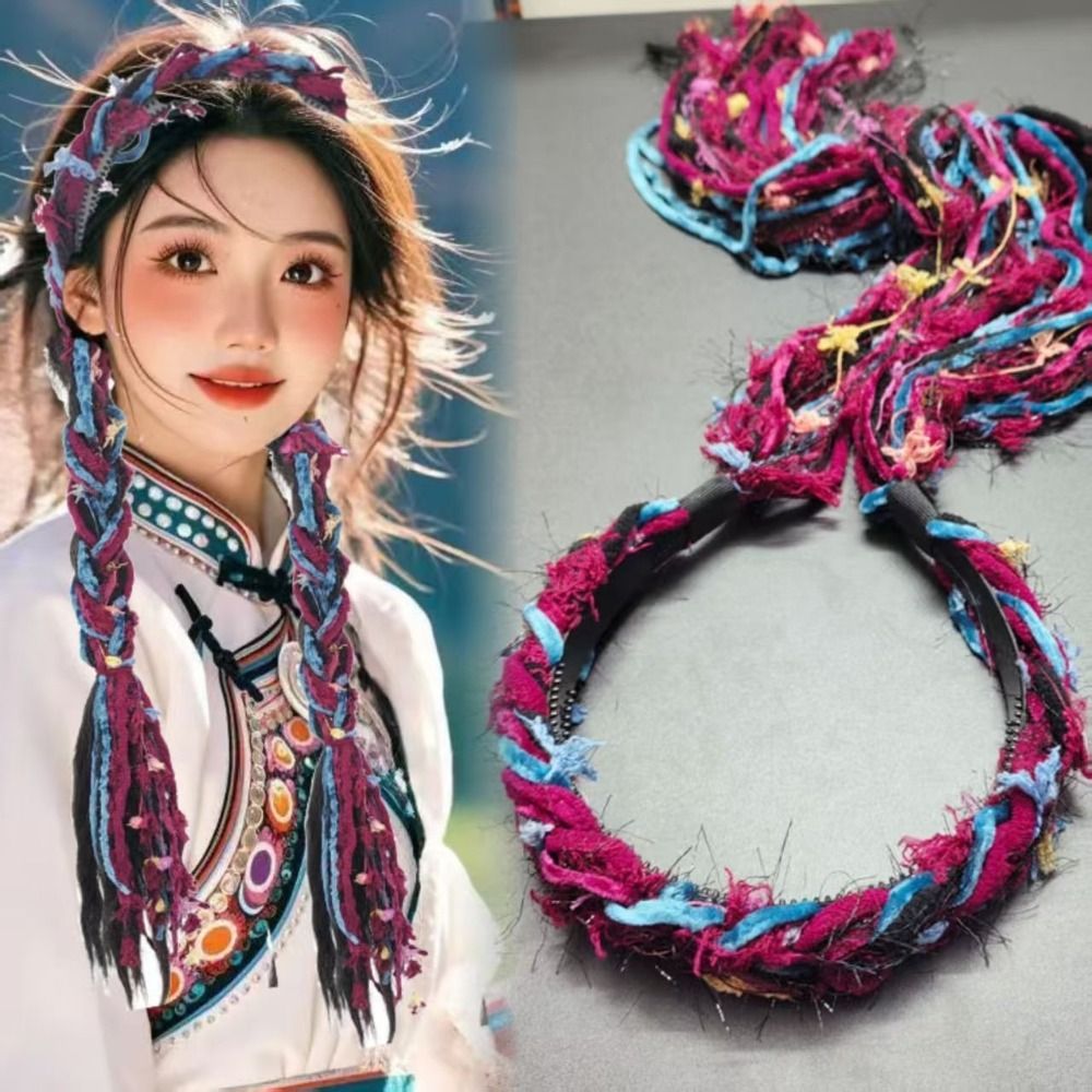 SENRTY Băng Đô Quấn Tóc Tây Tạng Trung Quốc, Vòng Tóc Dân Tộc Tua Rua Dài Phong Cách Boho, Retro 55CM Dệt Nhiều Màu Sắc Ruy Băng Bím Tóc Phong Cách Boho