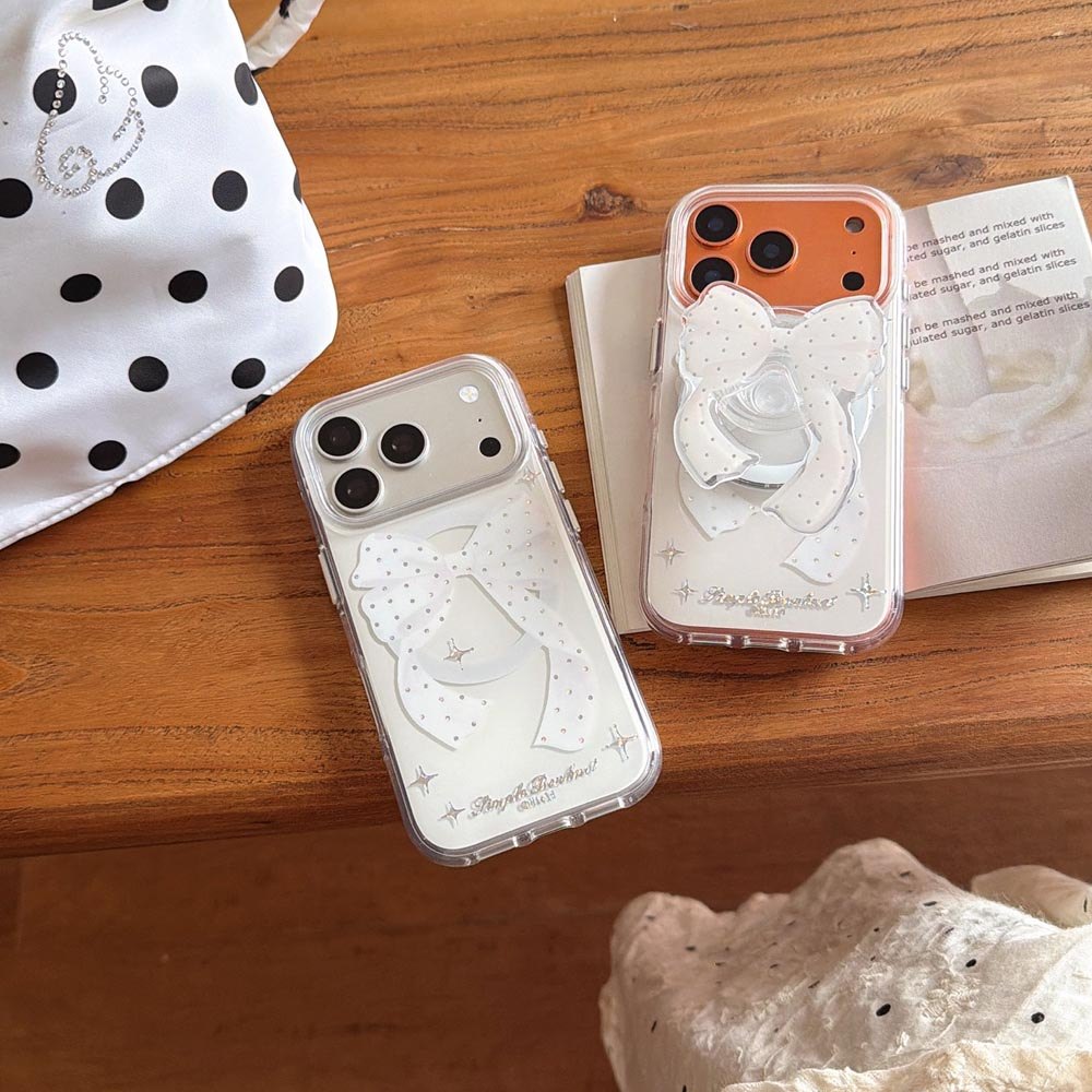Ốp Lưng Cứng Tương Thích Với iPhone 13 14 14Pro 14ProMax 15 15Pro 15ProMax 16 16Pro 16ProMax 17 17Pro 17ProMax Vỏ Nam Châm Họa Tiết Nơ Trắng