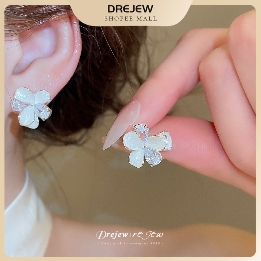 Bông tai đinh tán hoa DREJEW, Ngọc trai tráng men thủ công dát Zircon, Phụ kiện tai phù hợp hàng ngày bằng kim cương giả tinh tế dành cho nữ